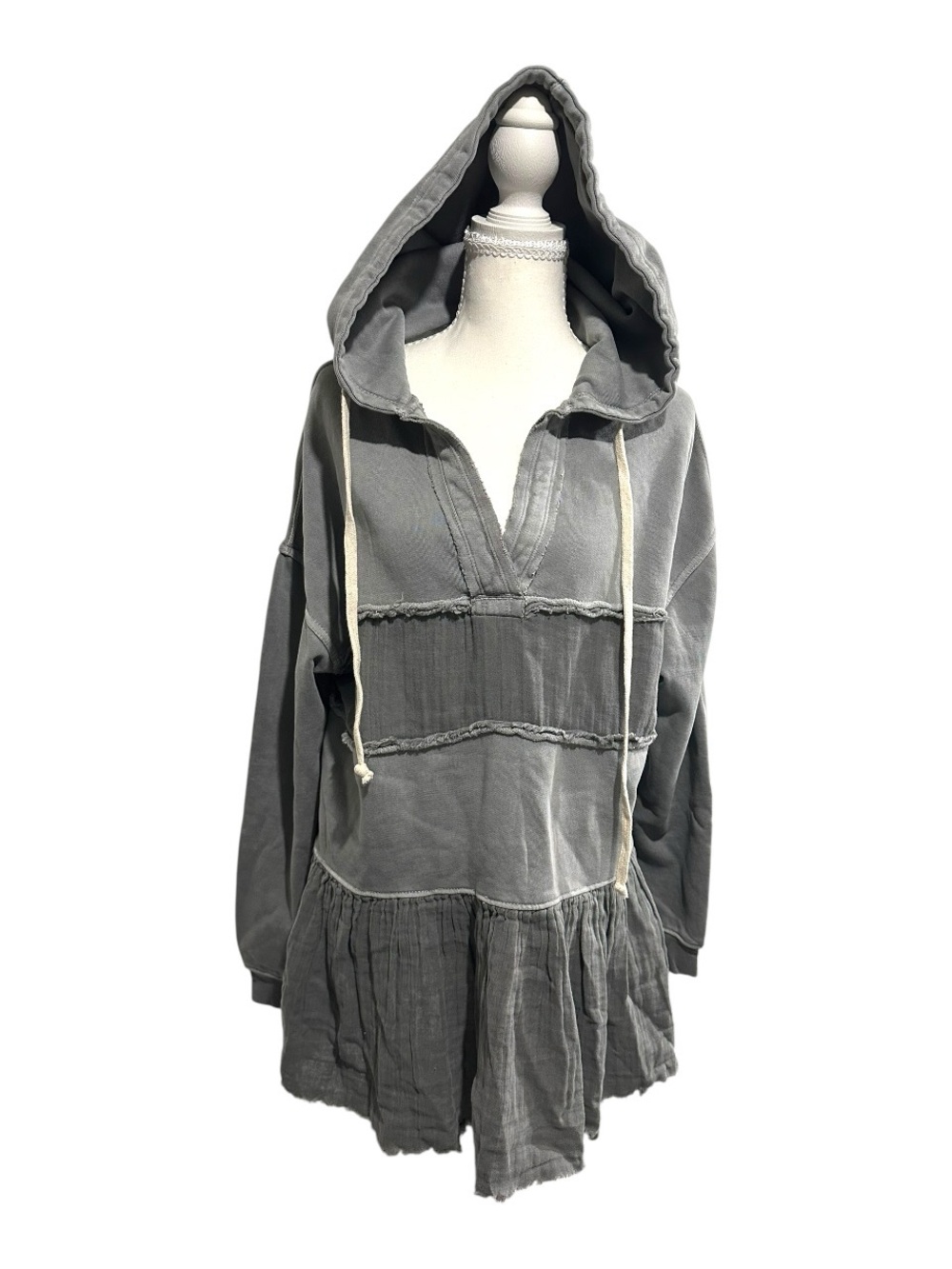 NWT Free People Sail Away Peplum Hoodie Sweatshirt Vintage Blue Grunge XS